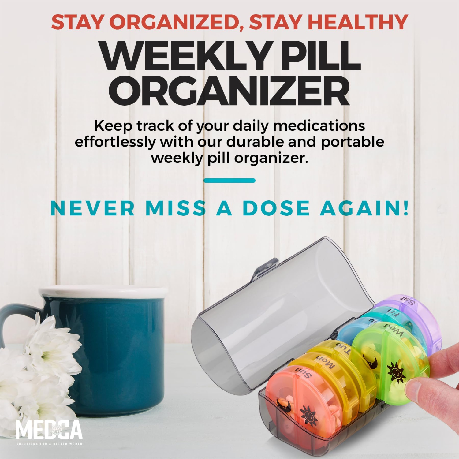 Weekly Pill Organizer - 2 Times-A-Day Compartments - 7 Day AM/PM Pill Container - Portable, Durable and Convenient Travel Pills Case for Tablets,