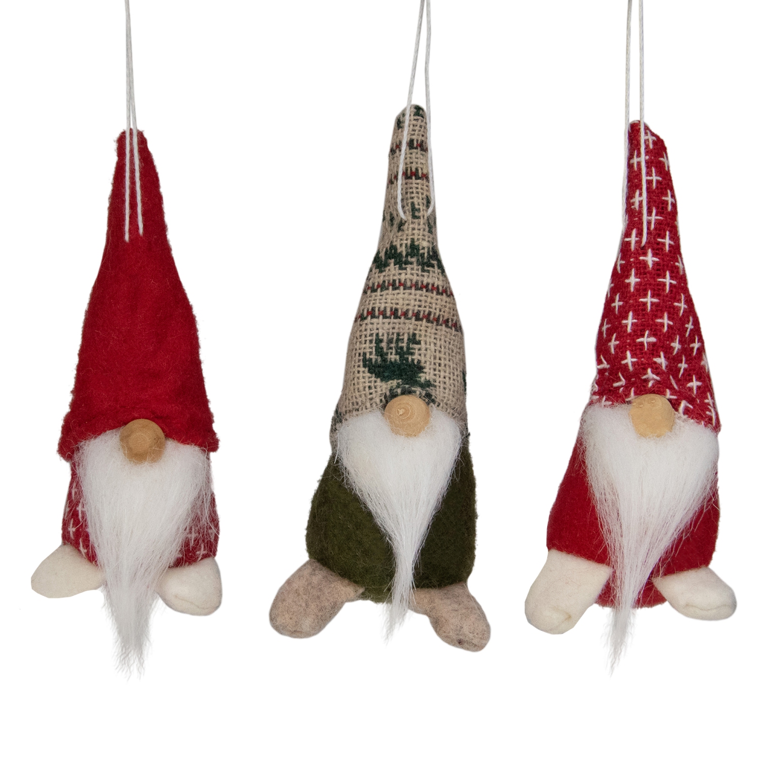Santa Gnome Christmas Ornament - 4.25" - Red and Green - Set of 3