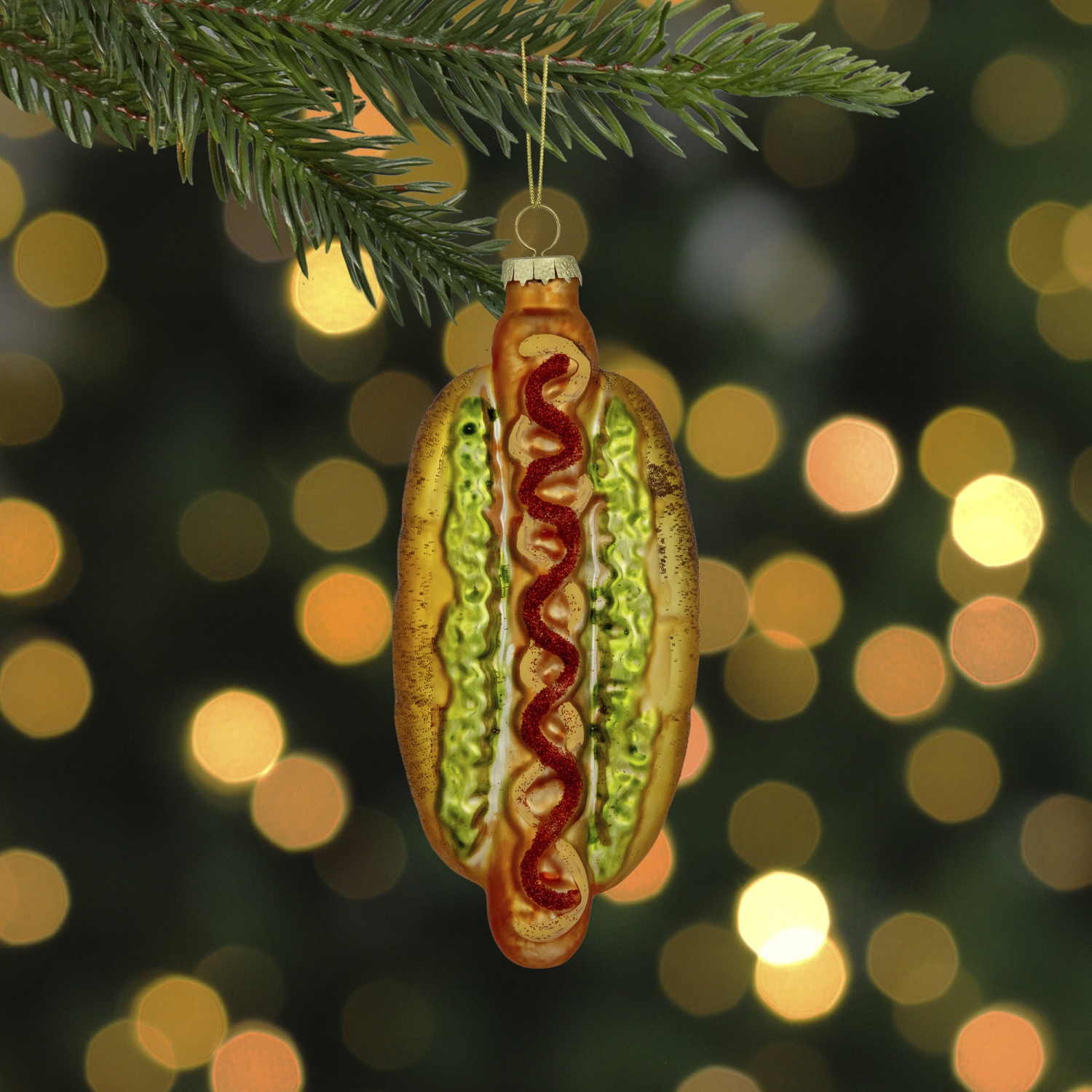 6" Hot Dog with All the Fixings Glass Christmas Ornament