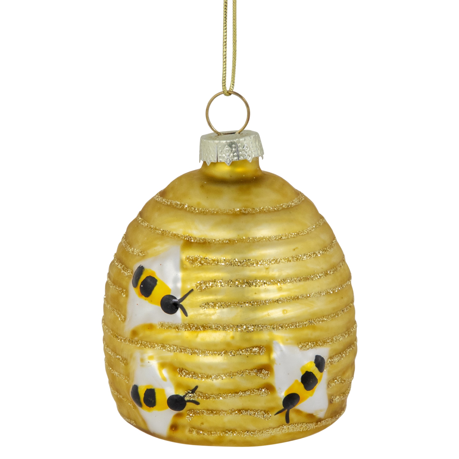 2.75" Glittered Beehive Glass Christmas Ornament