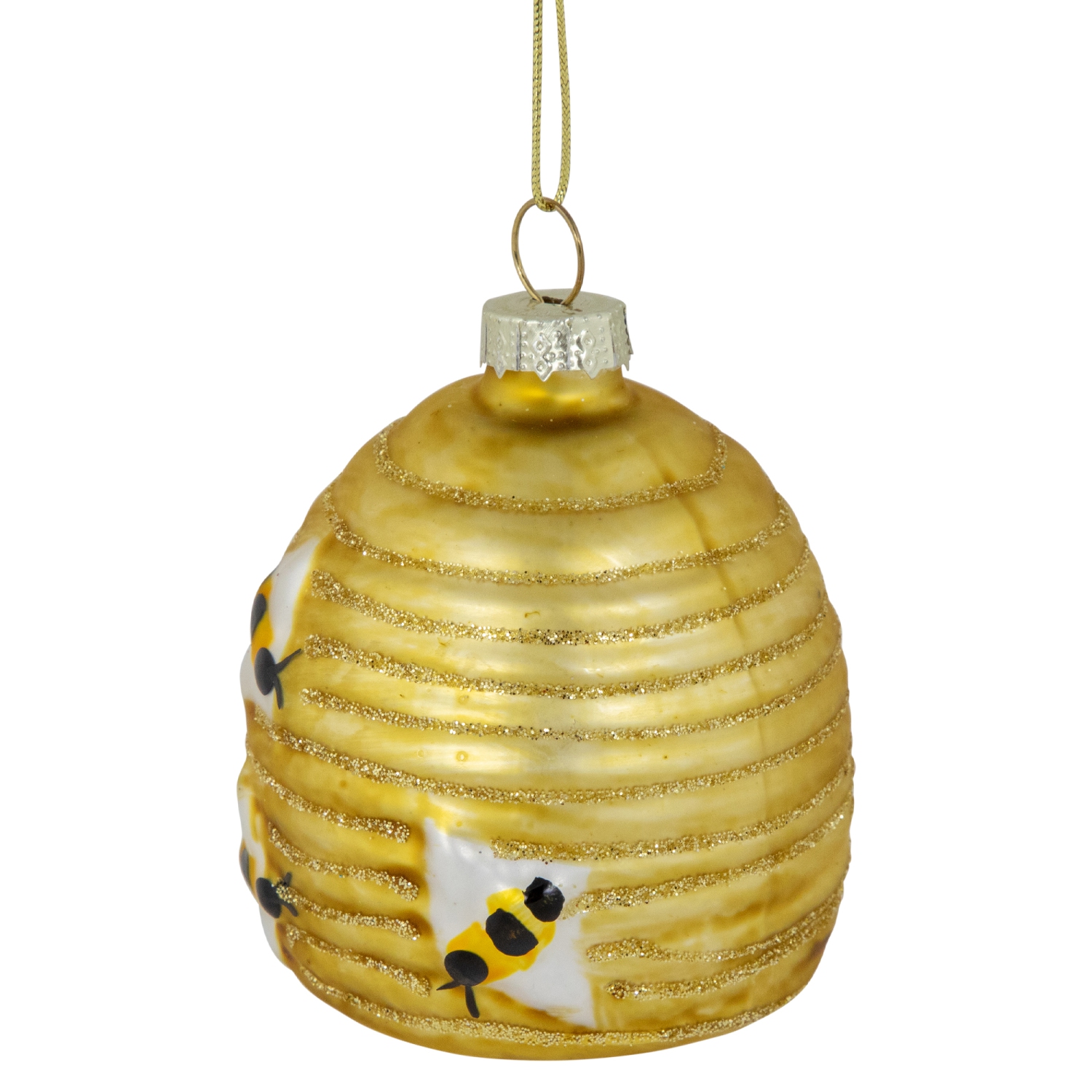 2.75" Glittered Beehive Glass Christmas Ornament