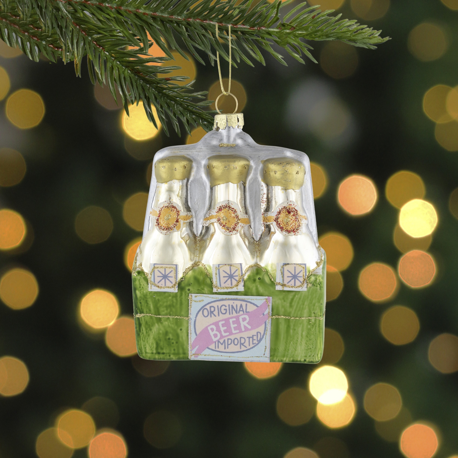 4.25" Imported Beer Six Pack Glass Christmas Hanging Ornament