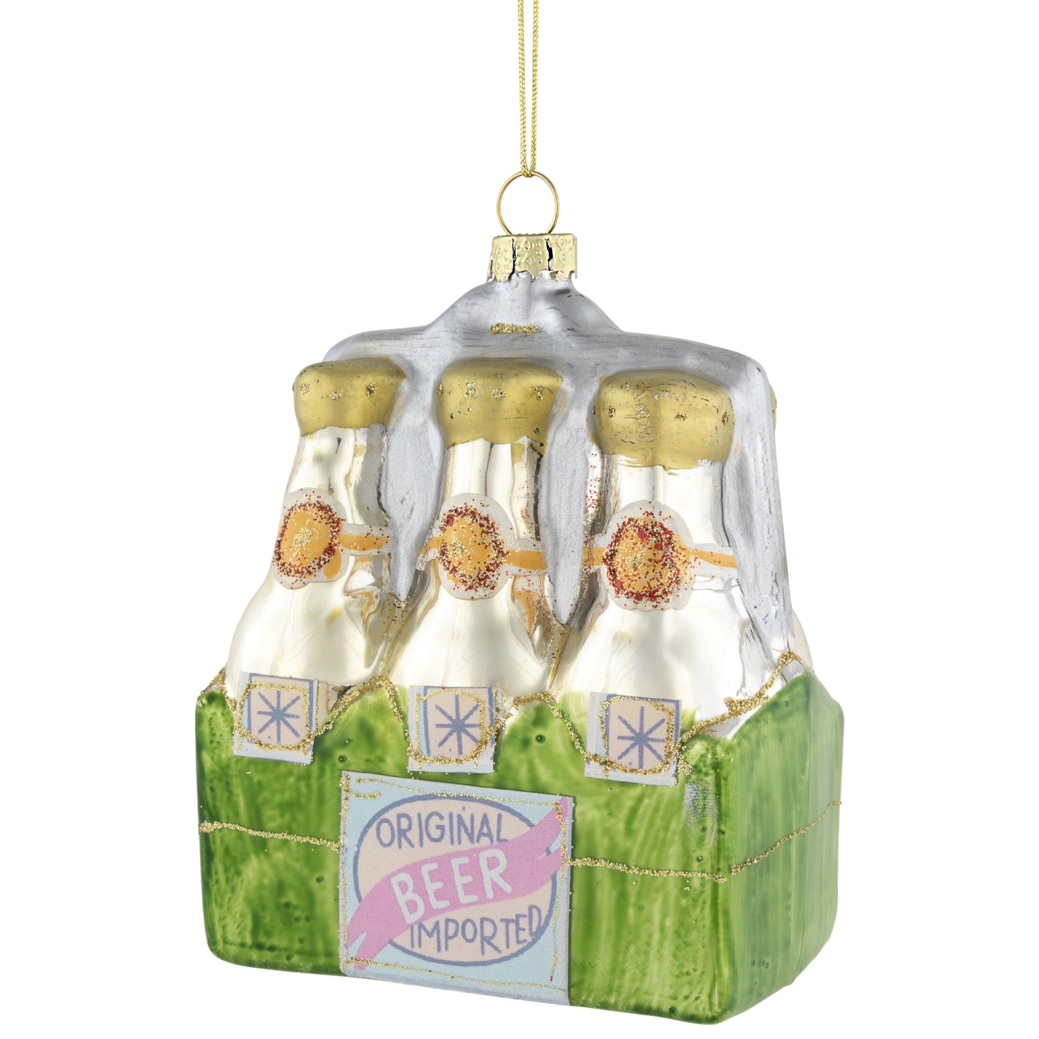 4.25" Imported Beer Six Pack Glass Christmas Hanging Ornament