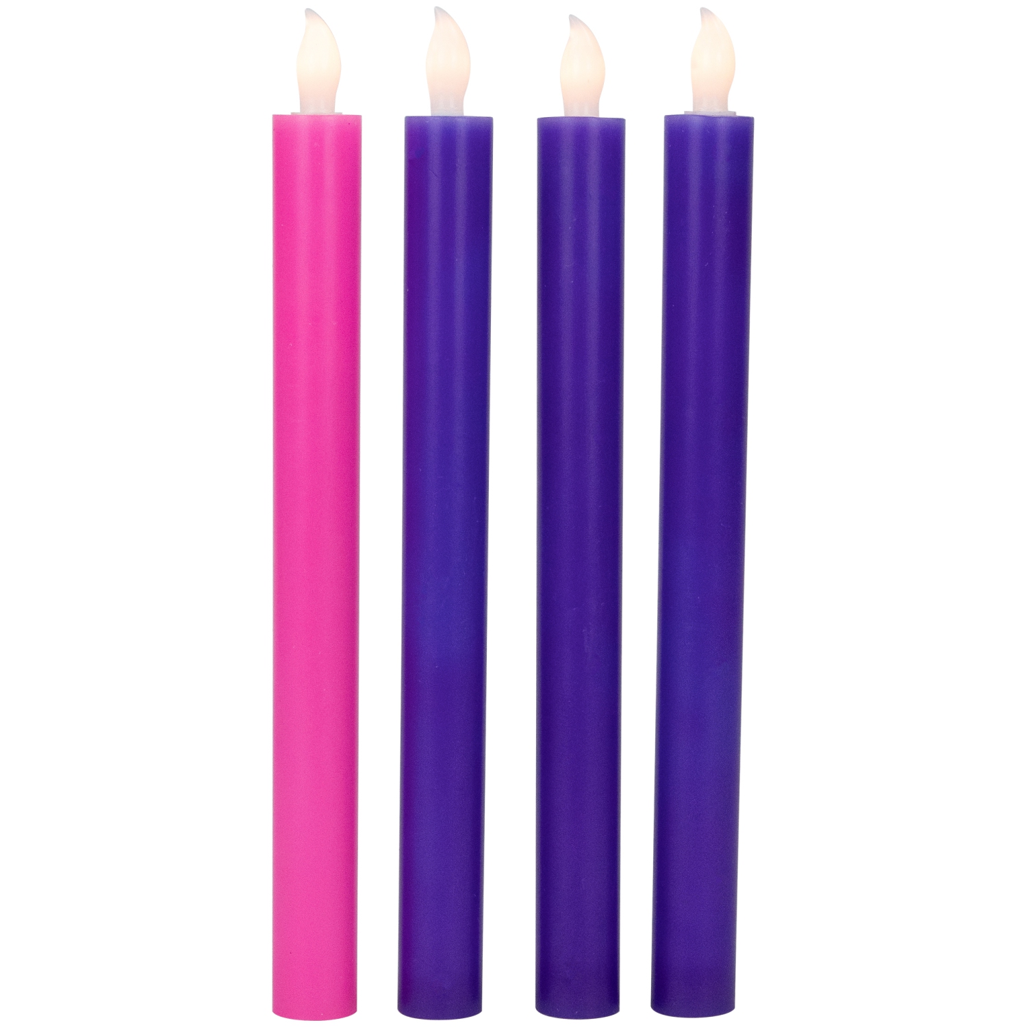 Set of 4 Purple and Pink Flickering LED Christmas Advent Wax Taper Candles 9.5"