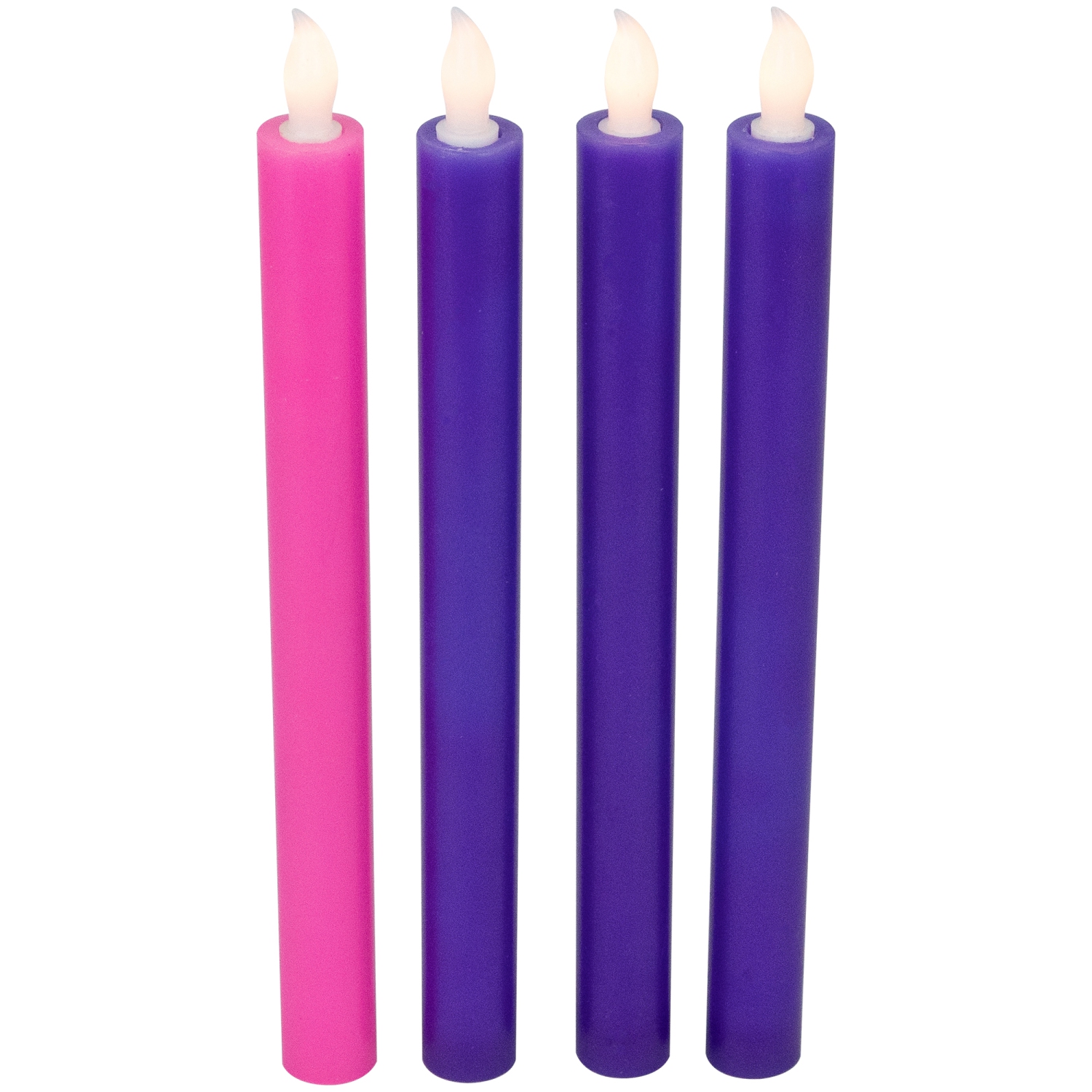 Set of 4 Purple and Pink Flickering LED Christmas Advent Wax Taper Candles 9.5"
