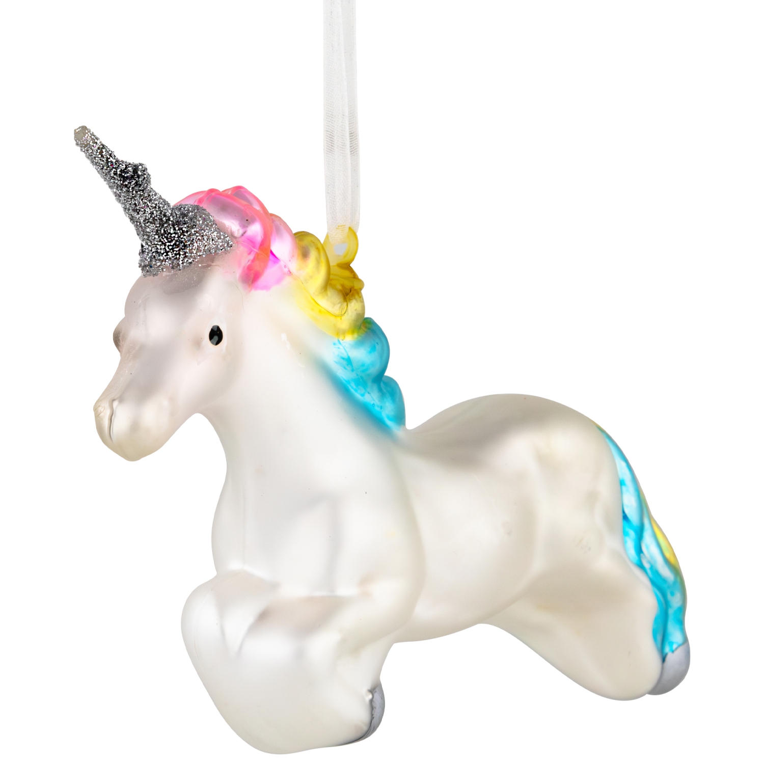 6" Leaping Pastel Unicorn Glass Christmas Ornament