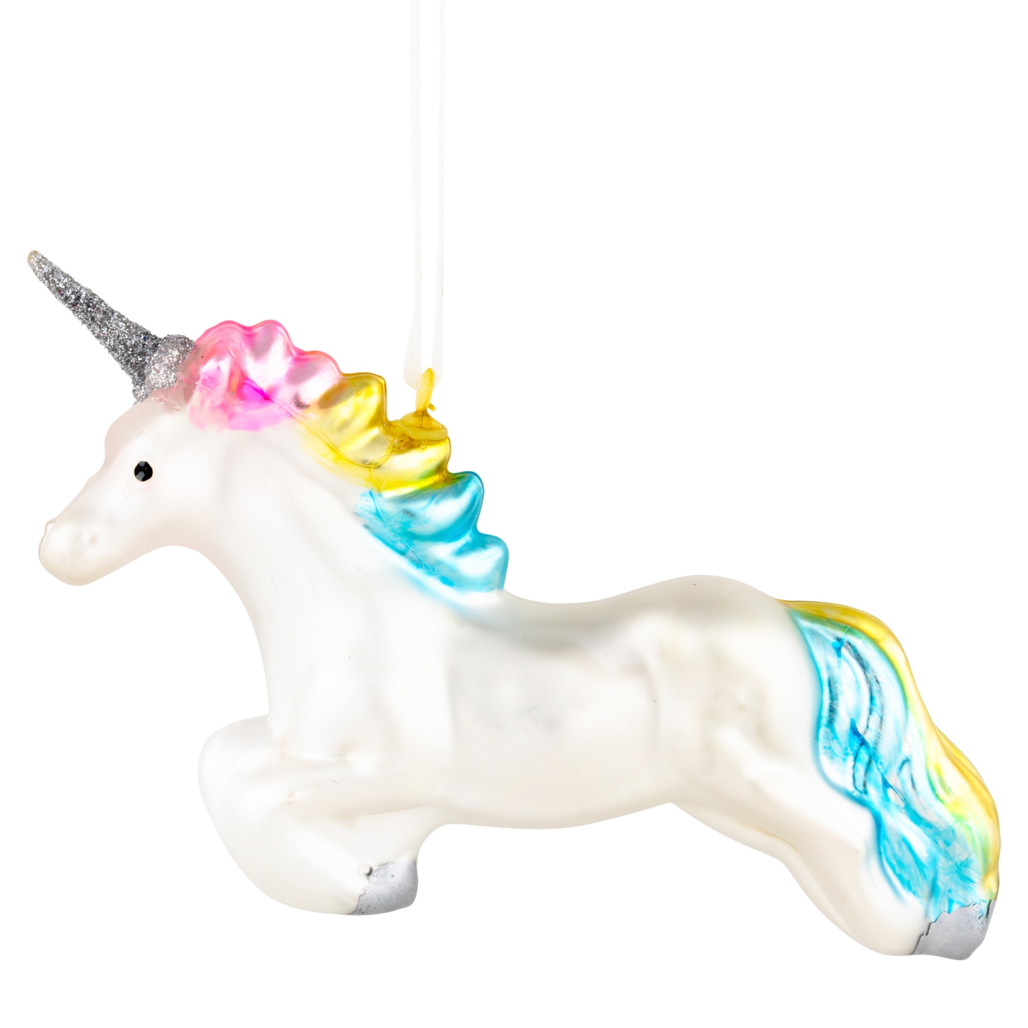 6" Leaping Pastel Unicorn Glass Christmas Ornament
