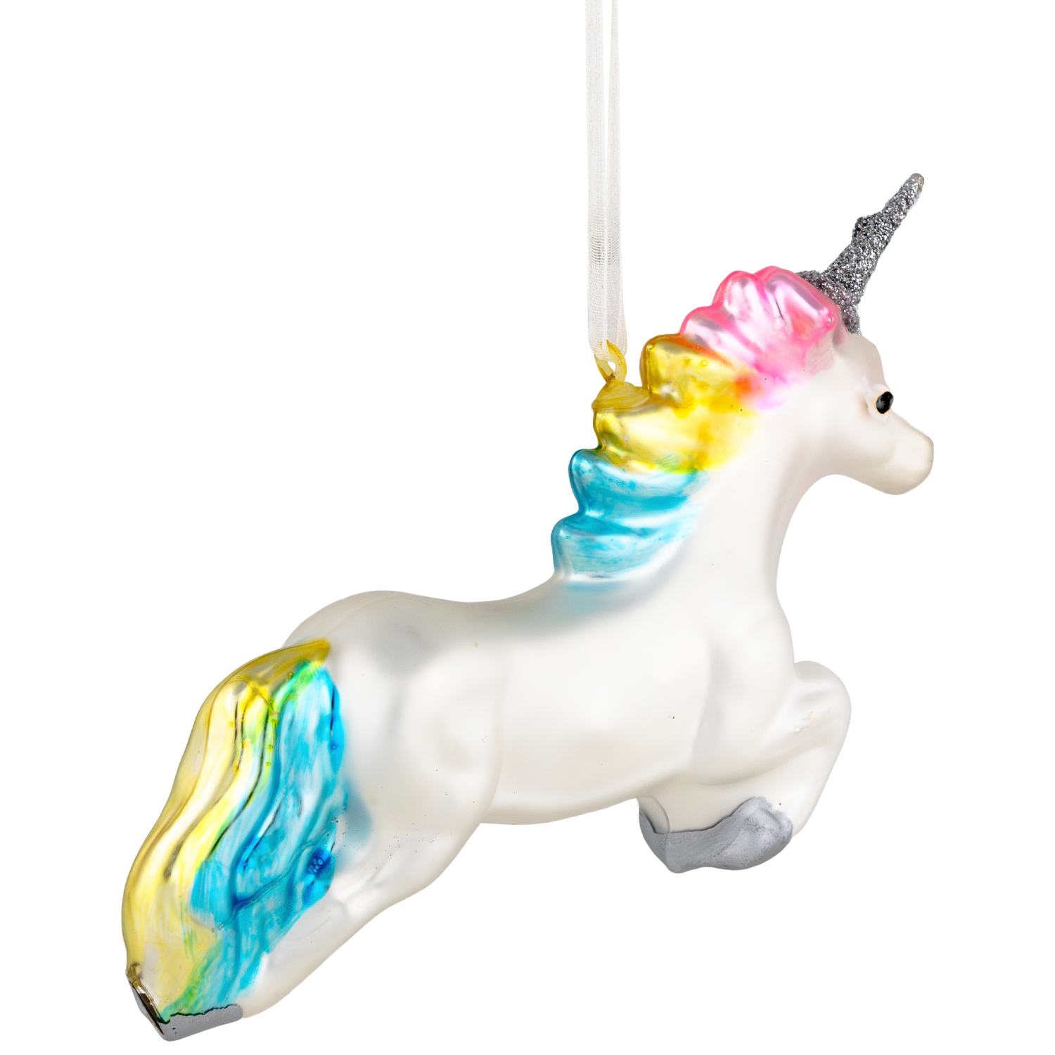 6" Leaping Pastel Unicorn Glass Christmas Ornament