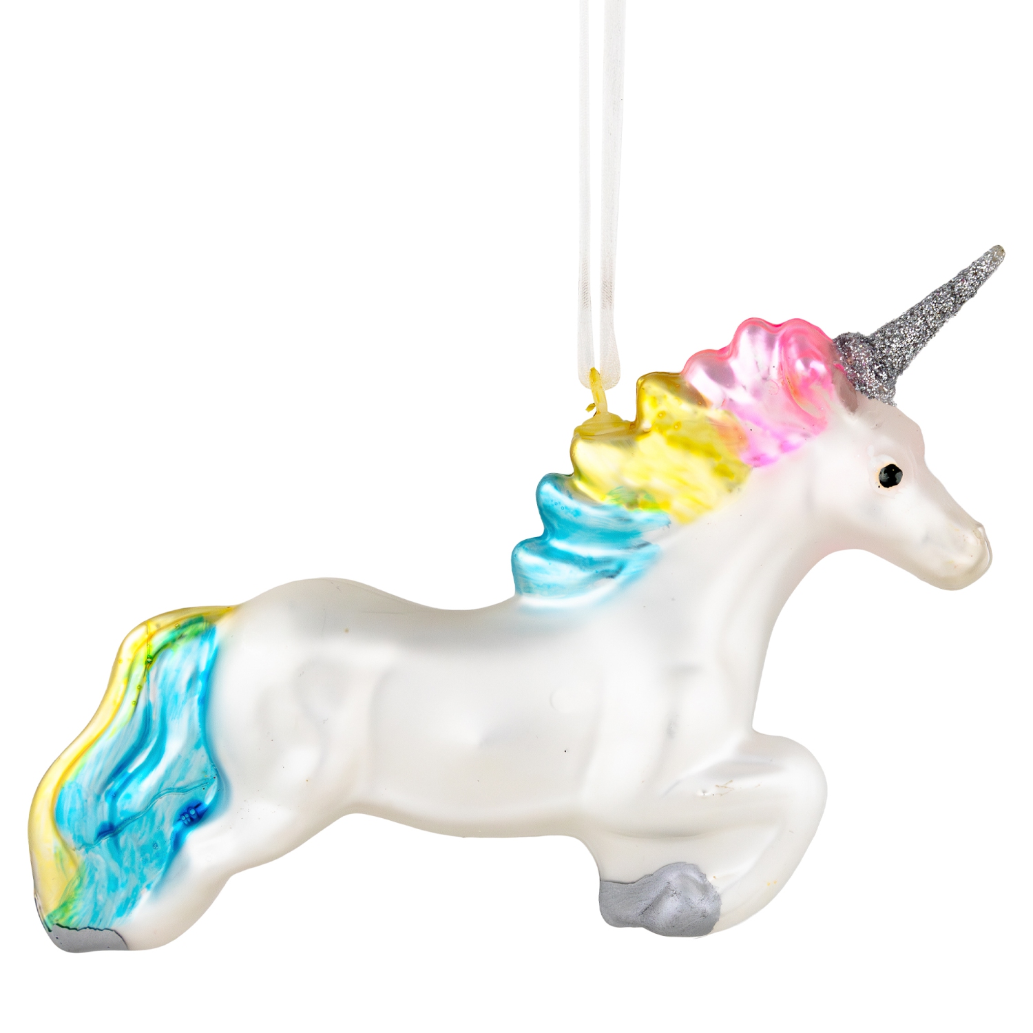6" Leaping Pastel Unicorn Glass Christmas Ornament