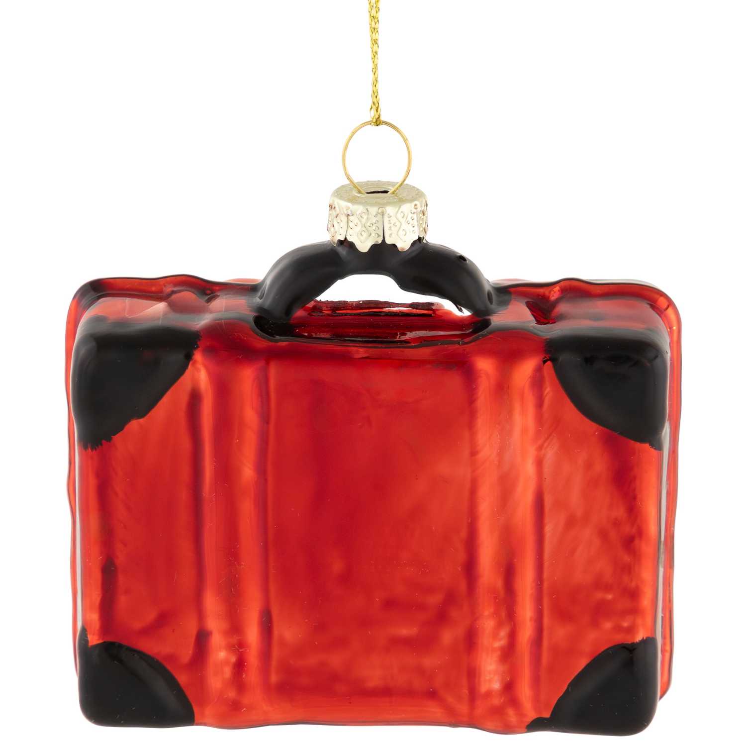 3.25" Shiny Red Bon Voyage Travel Suitcase Glass Christmas Hanging Ornament