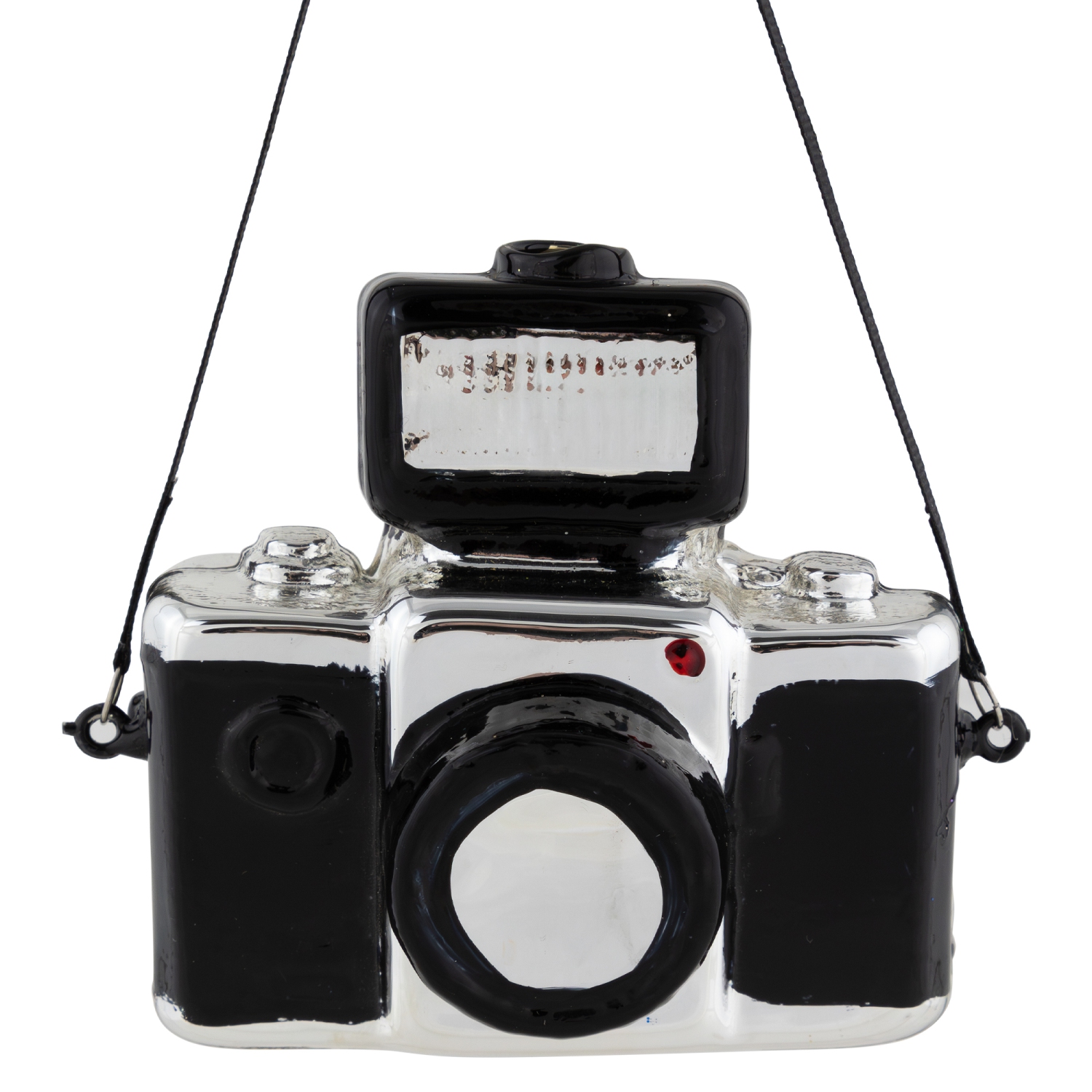 4" Black Retro Camera Glass Christmas Ornament