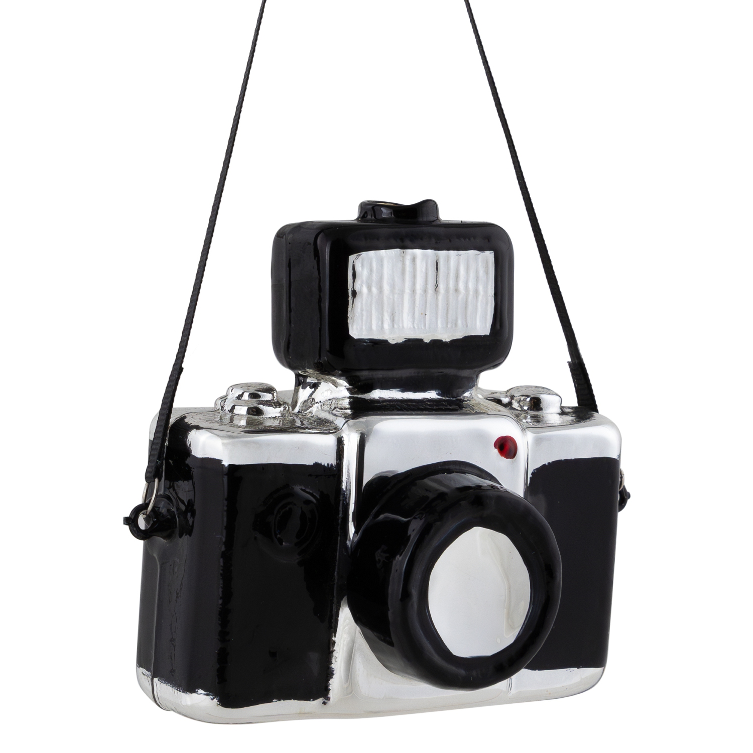 4" Black Retro Camera Glass Christmas Ornament