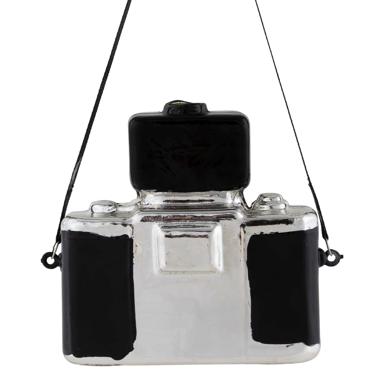 4" Black Retro Camera Glass Christmas Ornament