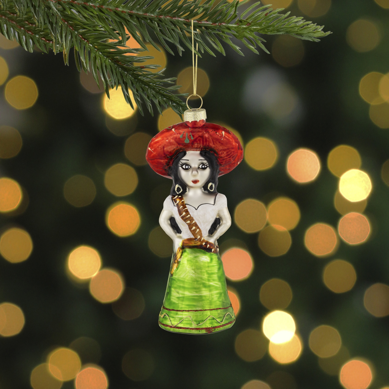 5.75" Red and Green Latina Lady Glass Christmas Ornament