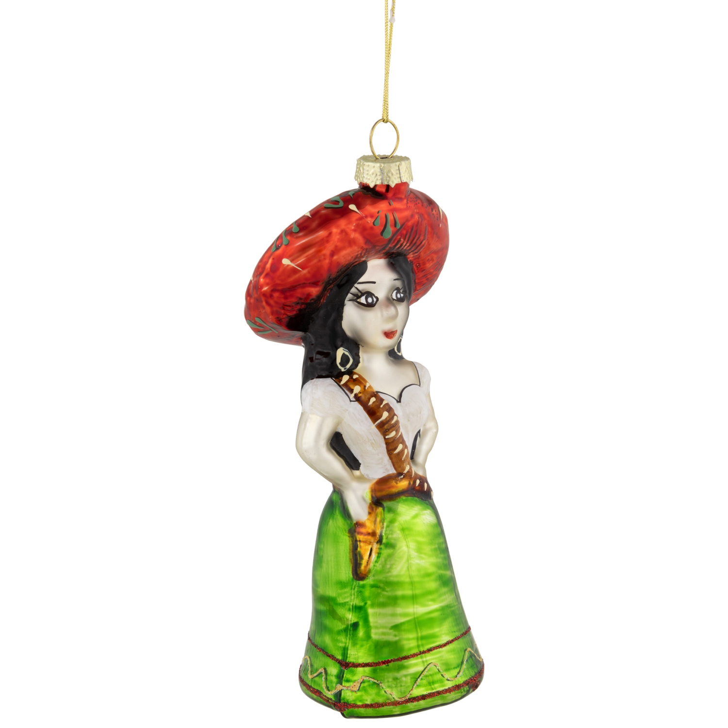 5.75" Red and Green Latina Lady Glass Christmas Ornament