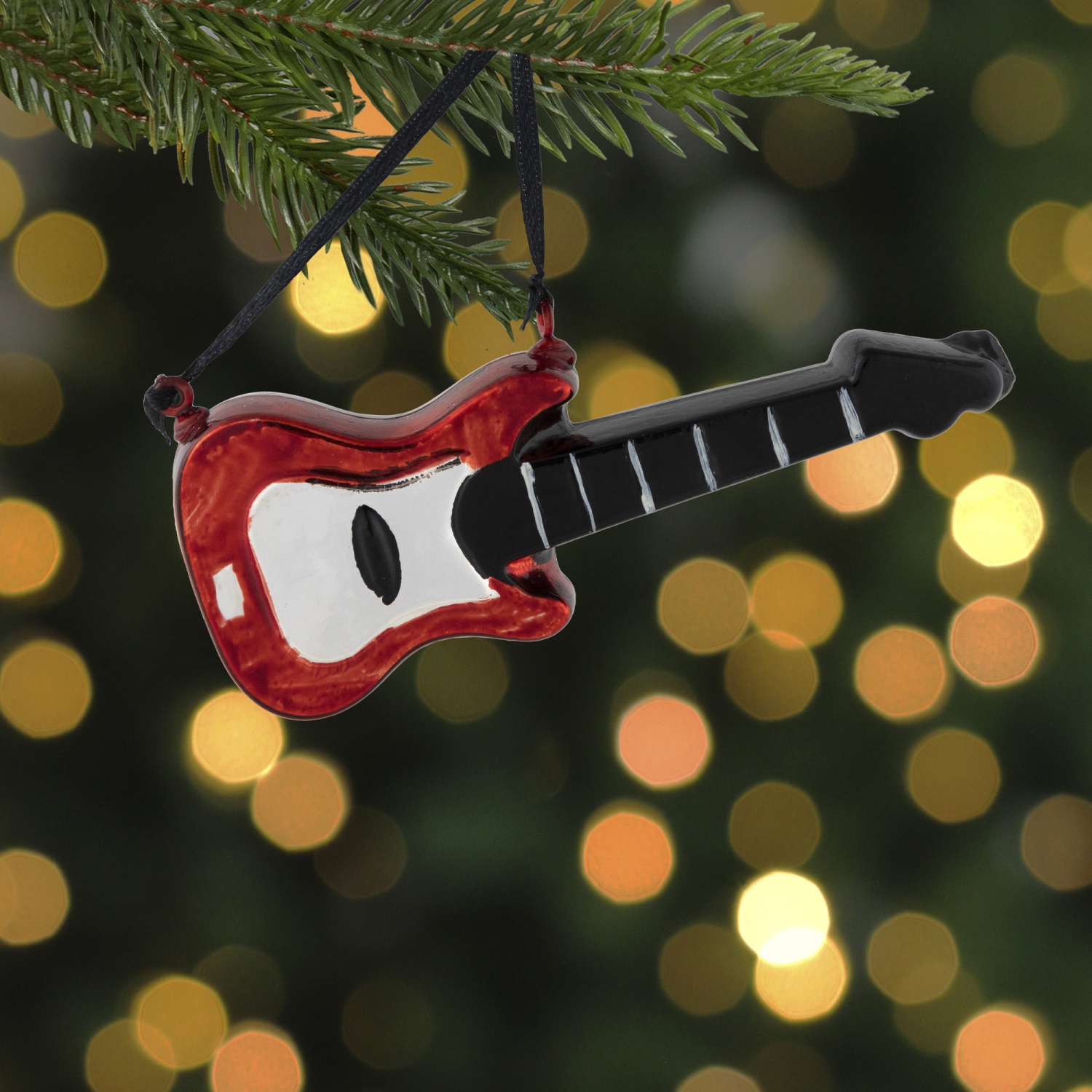 5" Red Guitar Glass Christmas Ornament