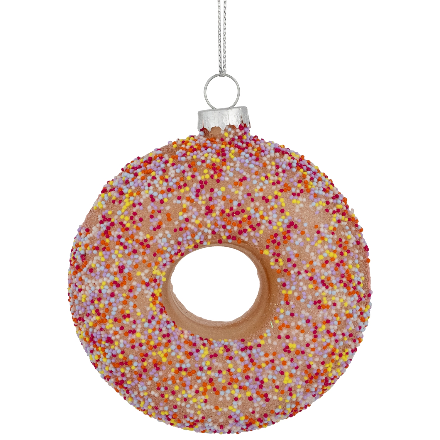 4.75" Pink Frosted Doughnut Glass Christmas Ornament