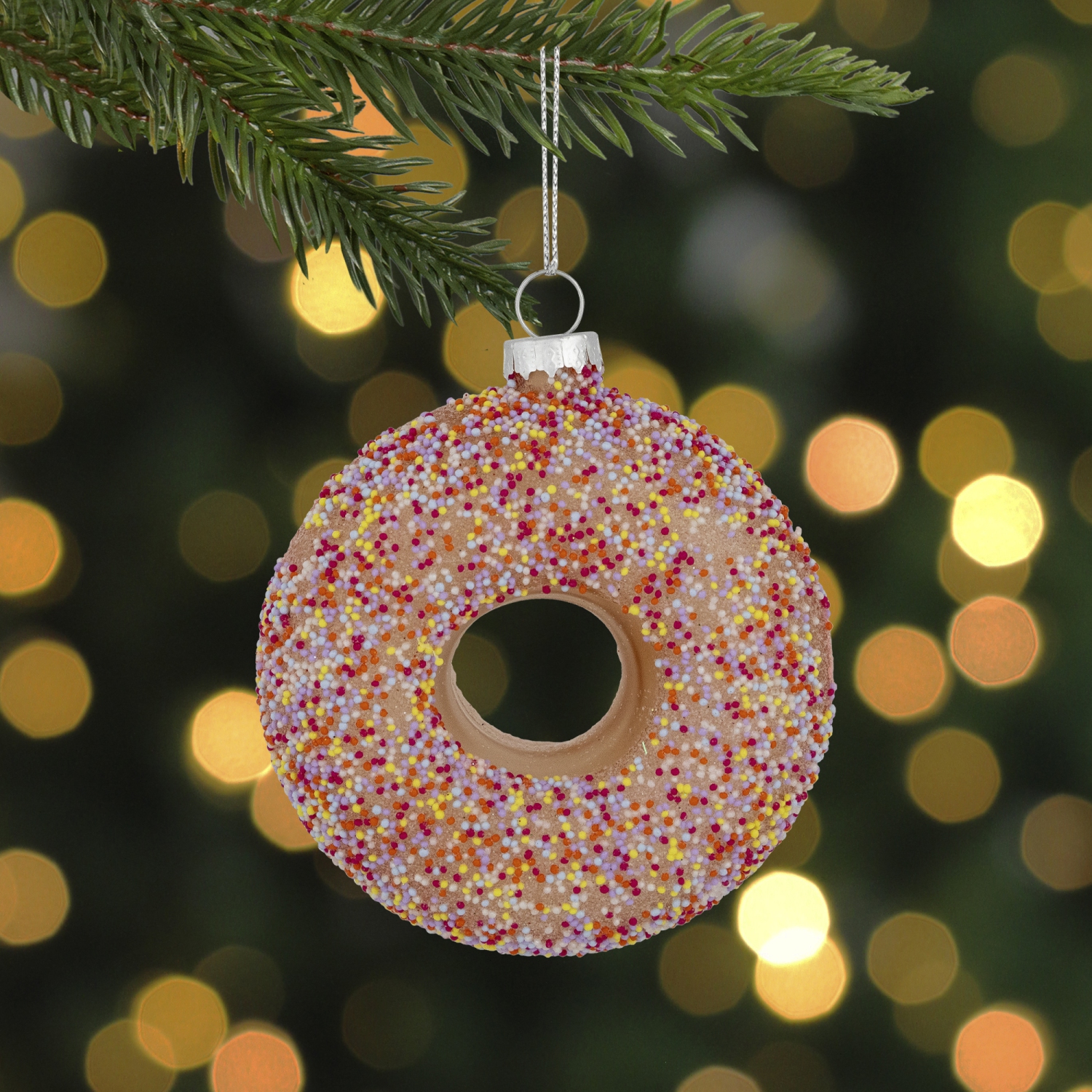 4.75" Pink Frosted Doughnut Glass Christmas Ornament