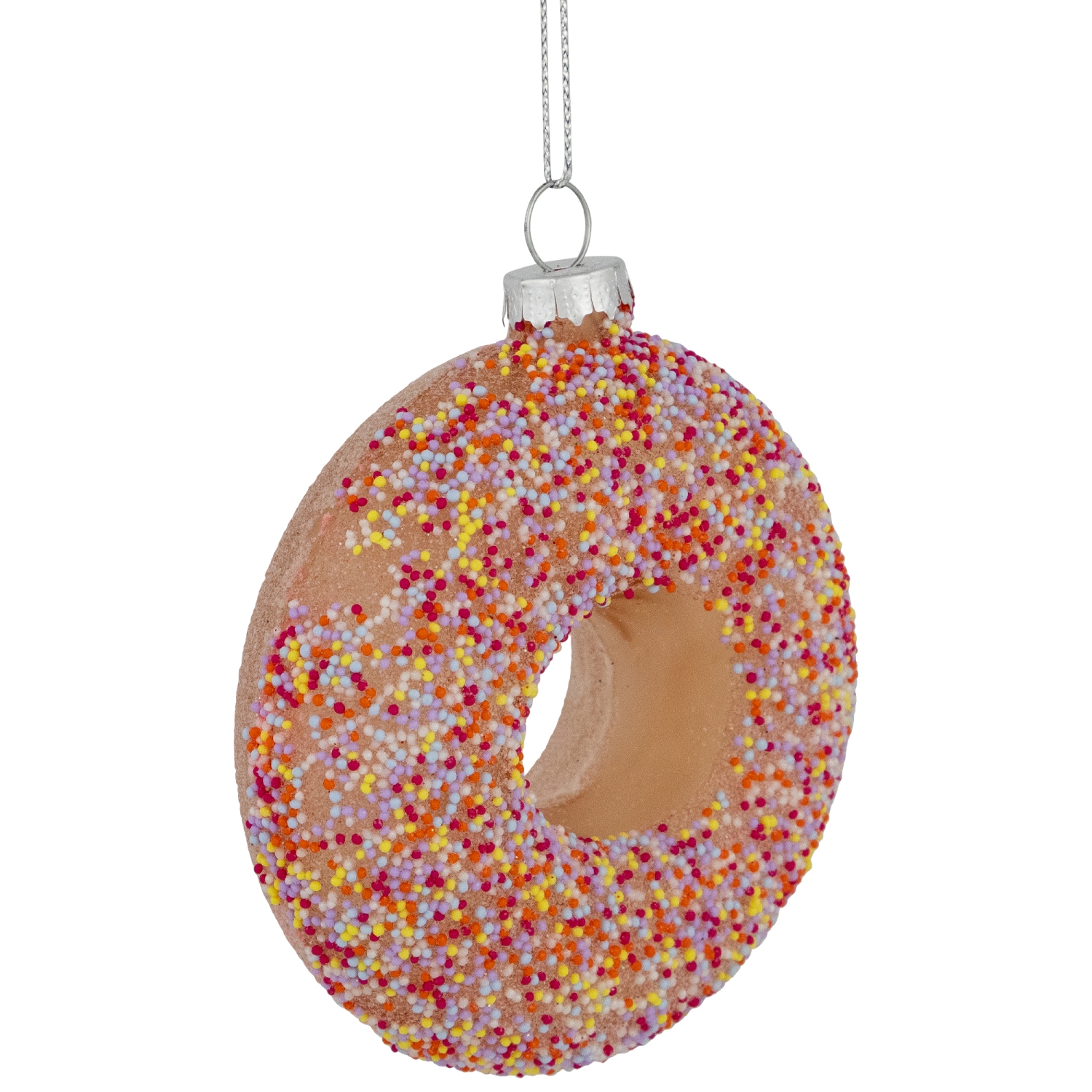 4.75" Pink Frosted Doughnut Glass Christmas Ornament