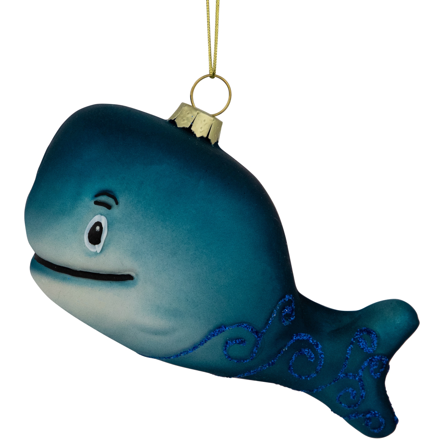 Glittered Whale Glass Christmas Ornament - 4" - Teal Blue