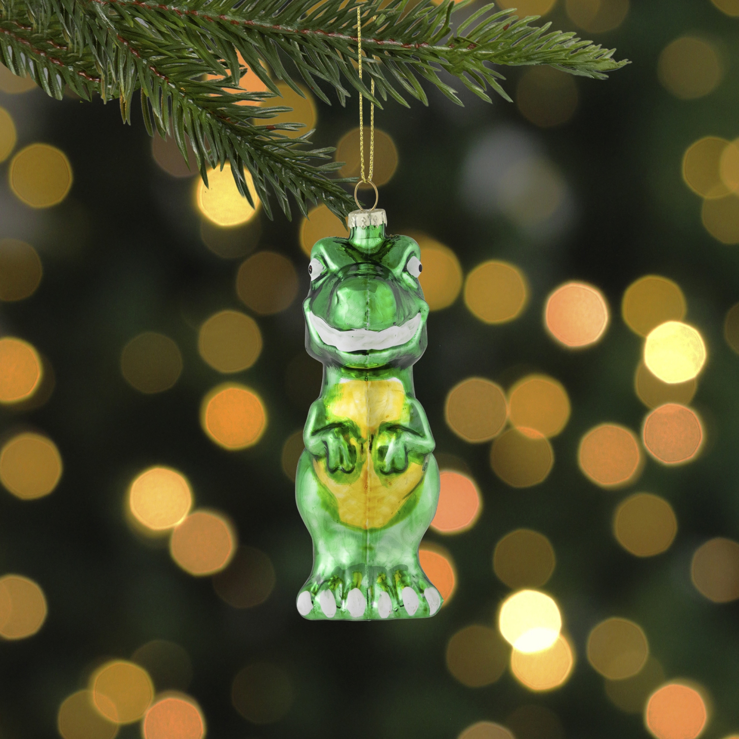 4.75" Green Dinosaur Glass Christmas Ornament