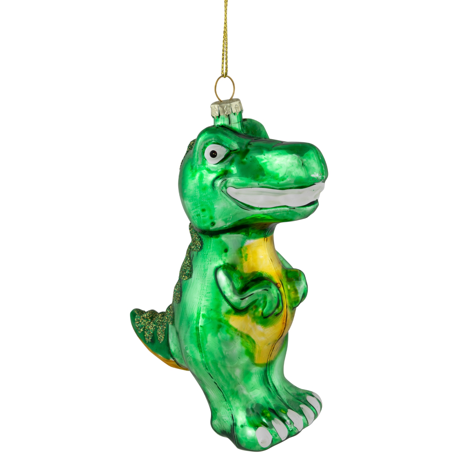 4.75" Green Dinosaur Glass Christmas Ornament