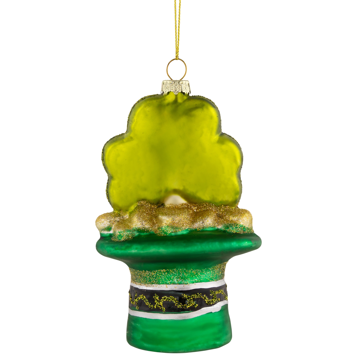 4.75" Shamrock and Leprechaun Hat Glass Christmas Ornament
