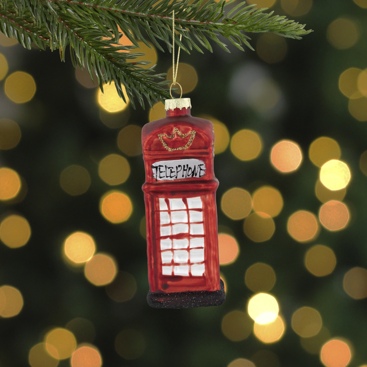 4.5" Red Euro Phone Booth Glass Christmas Ornament