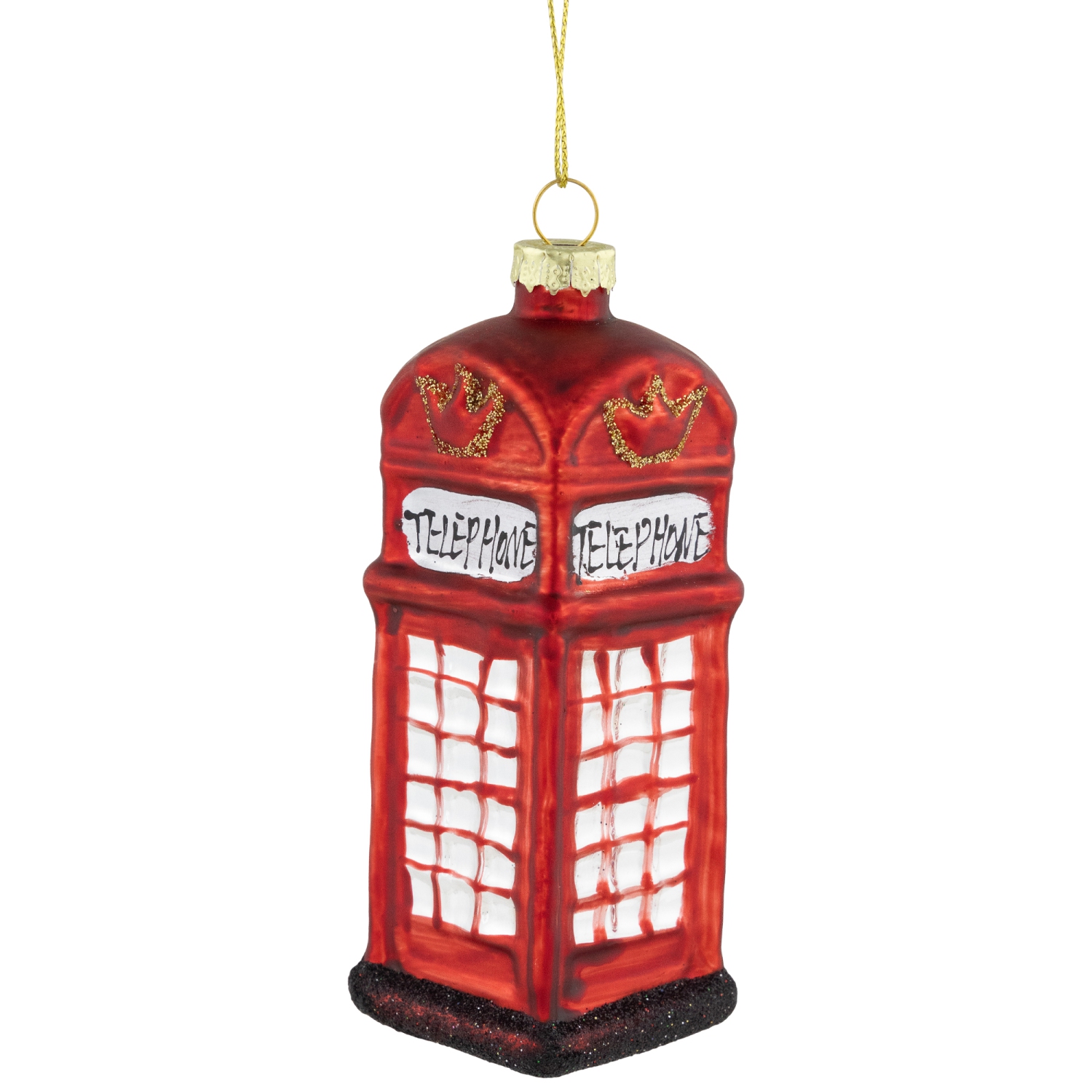 4.5" Red Euro Phone Booth Glass Christmas Ornament