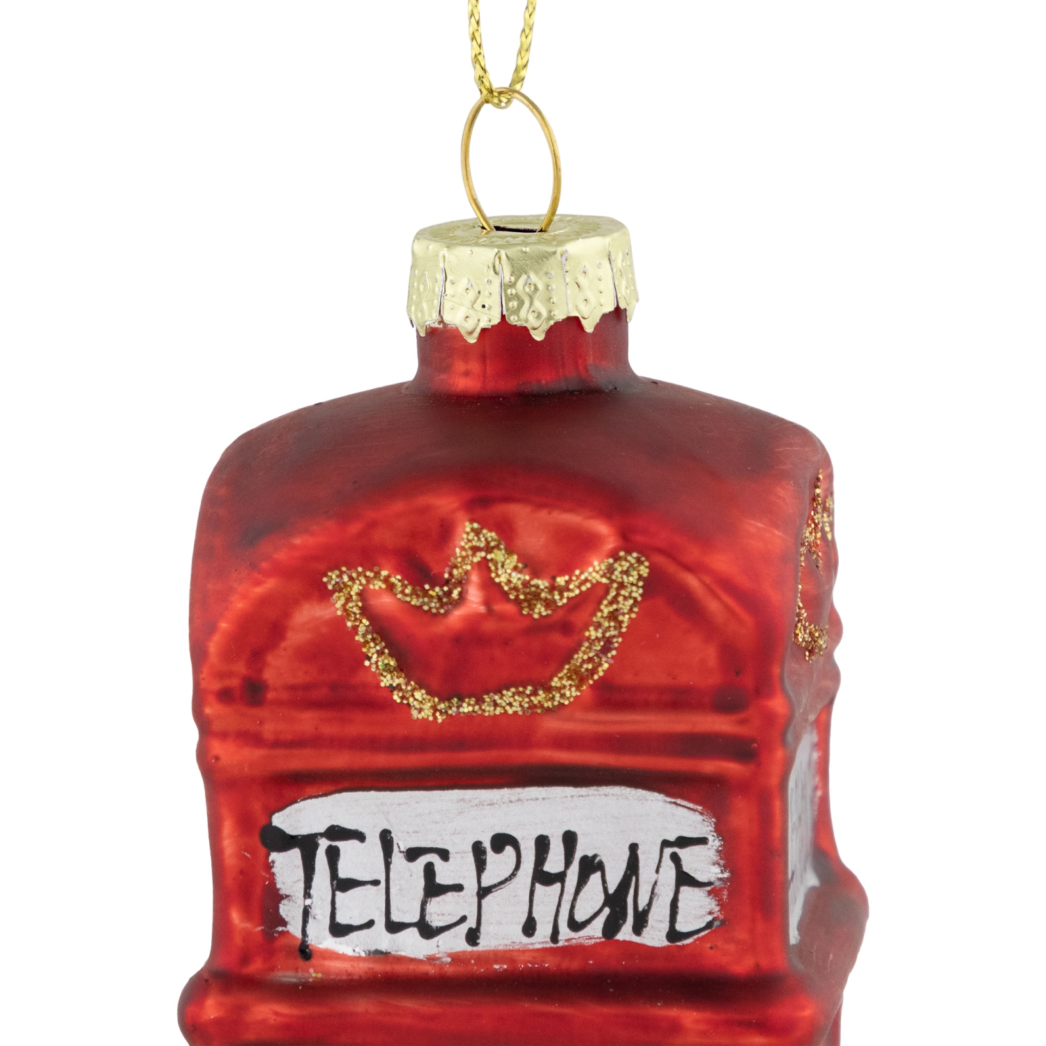 4.5" Red Euro Phone Booth Glass Christmas Ornament