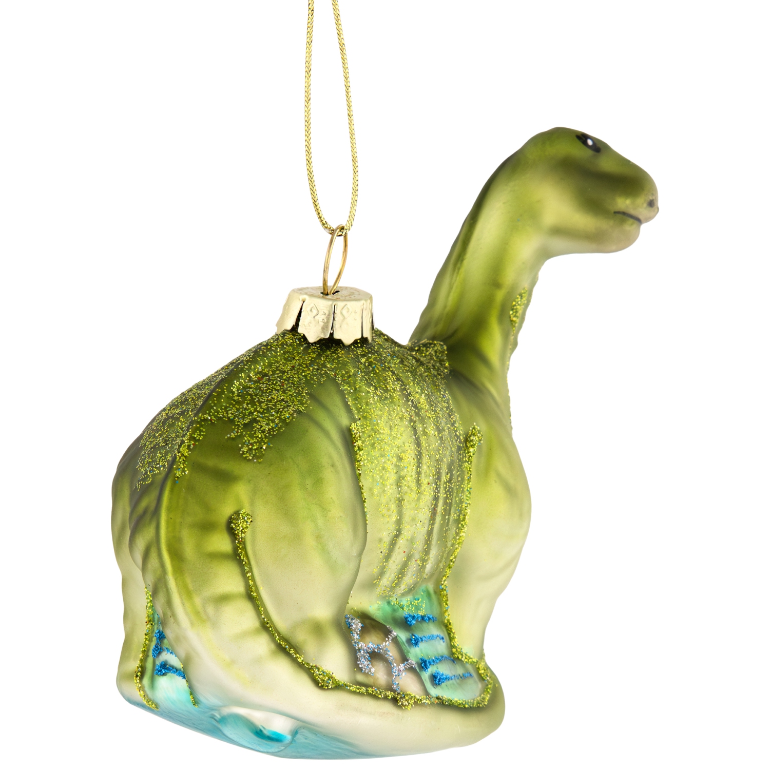 4" Glittered Brontosaurus Dinosaur Glass Christmas Ornament