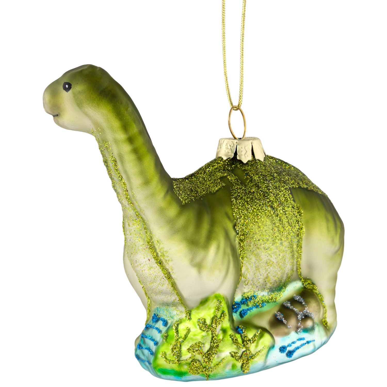 4" Glittered Brontosaurus Dinosaur Glass Christmas Ornament