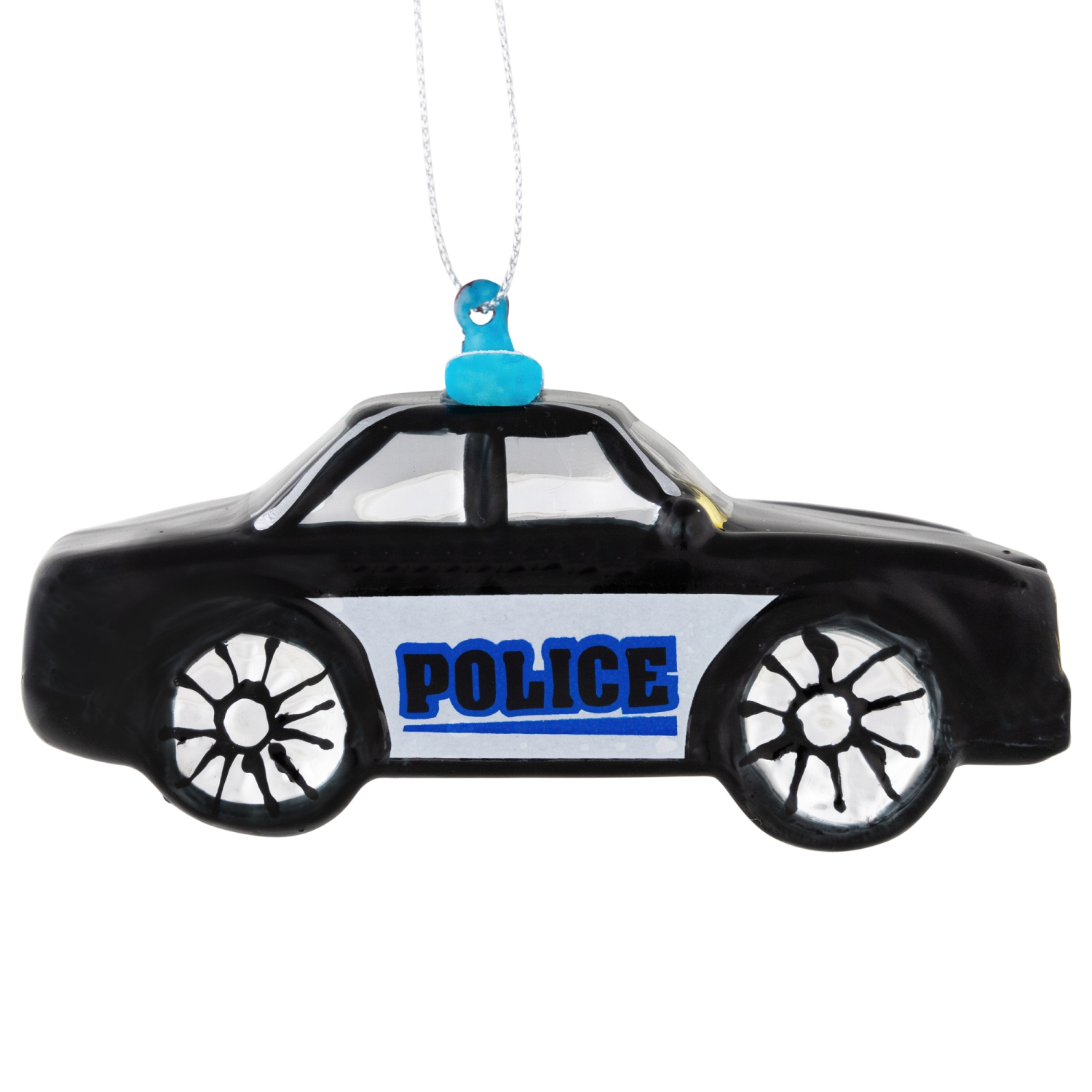 5" Black Police Car Glass Christmas Ornament
