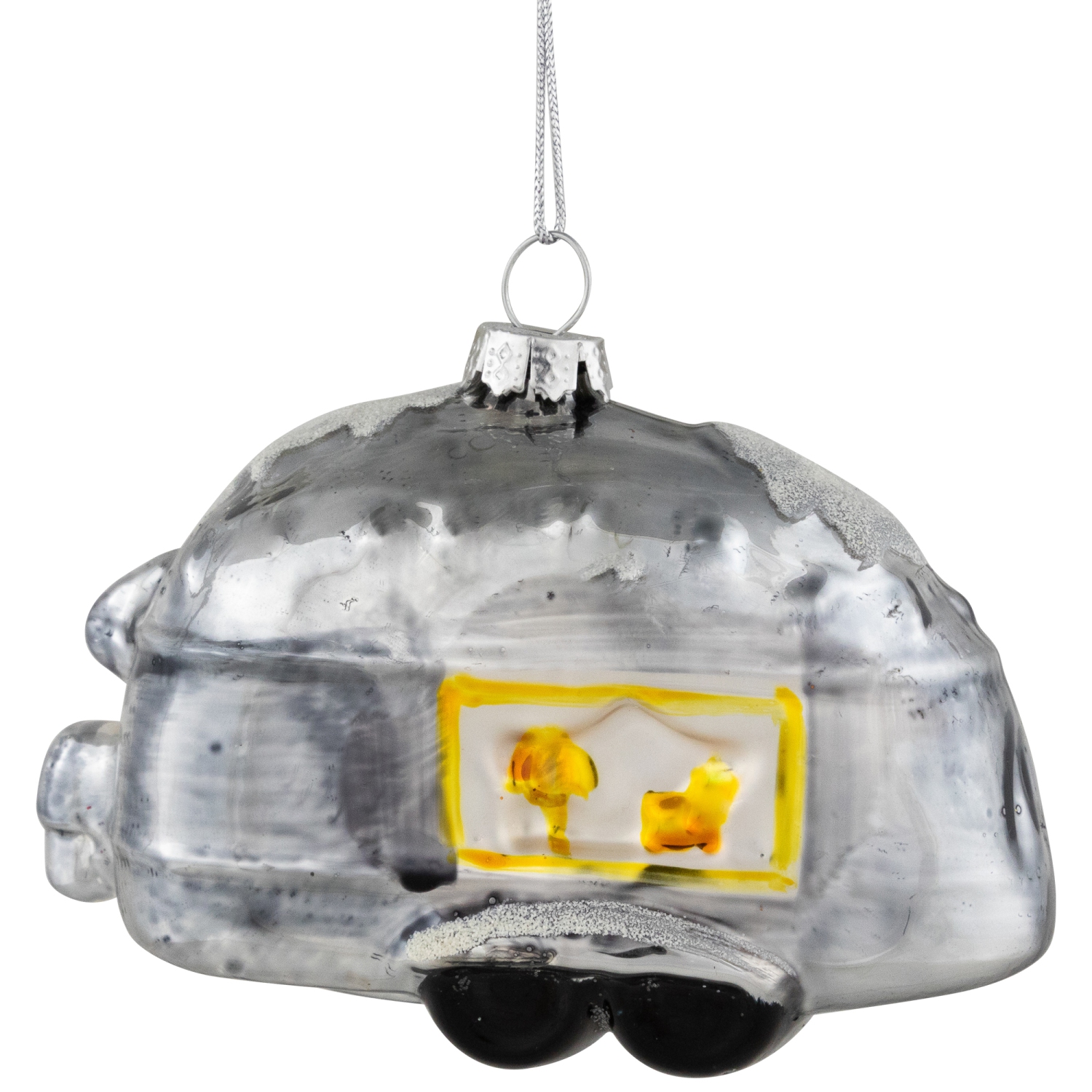 Teardrop Camper Glass Christmas Ornament - 4.25" - Silver