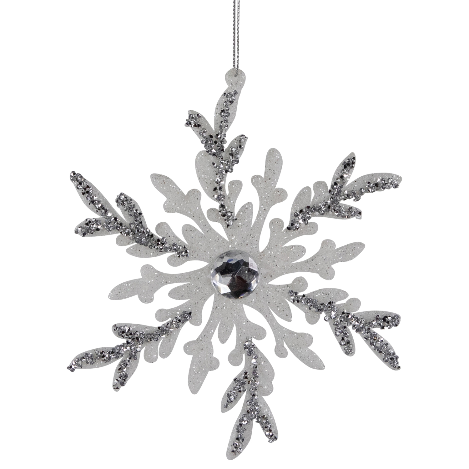 Glitter Snowflakes Christmas Ornaments - 6" - White and Silver - 4ct