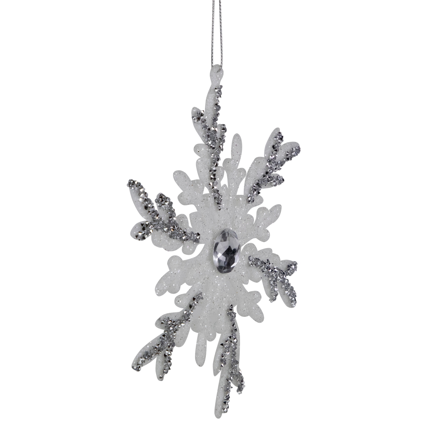 Glitter Snowflakes Christmas Ornaments - 6" - White and Silver - 4ct