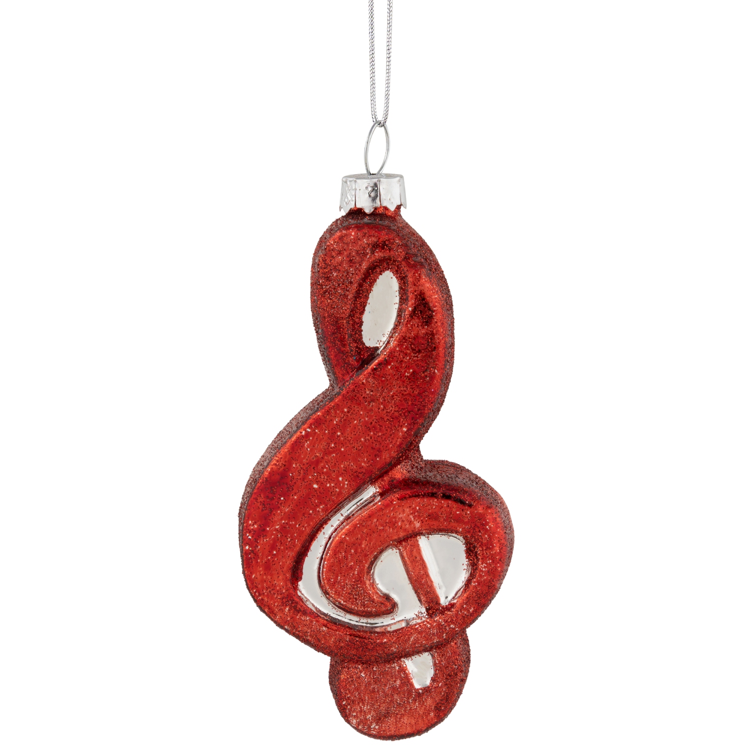 4.25" Red Treble Clef Glass Christmas Ornament