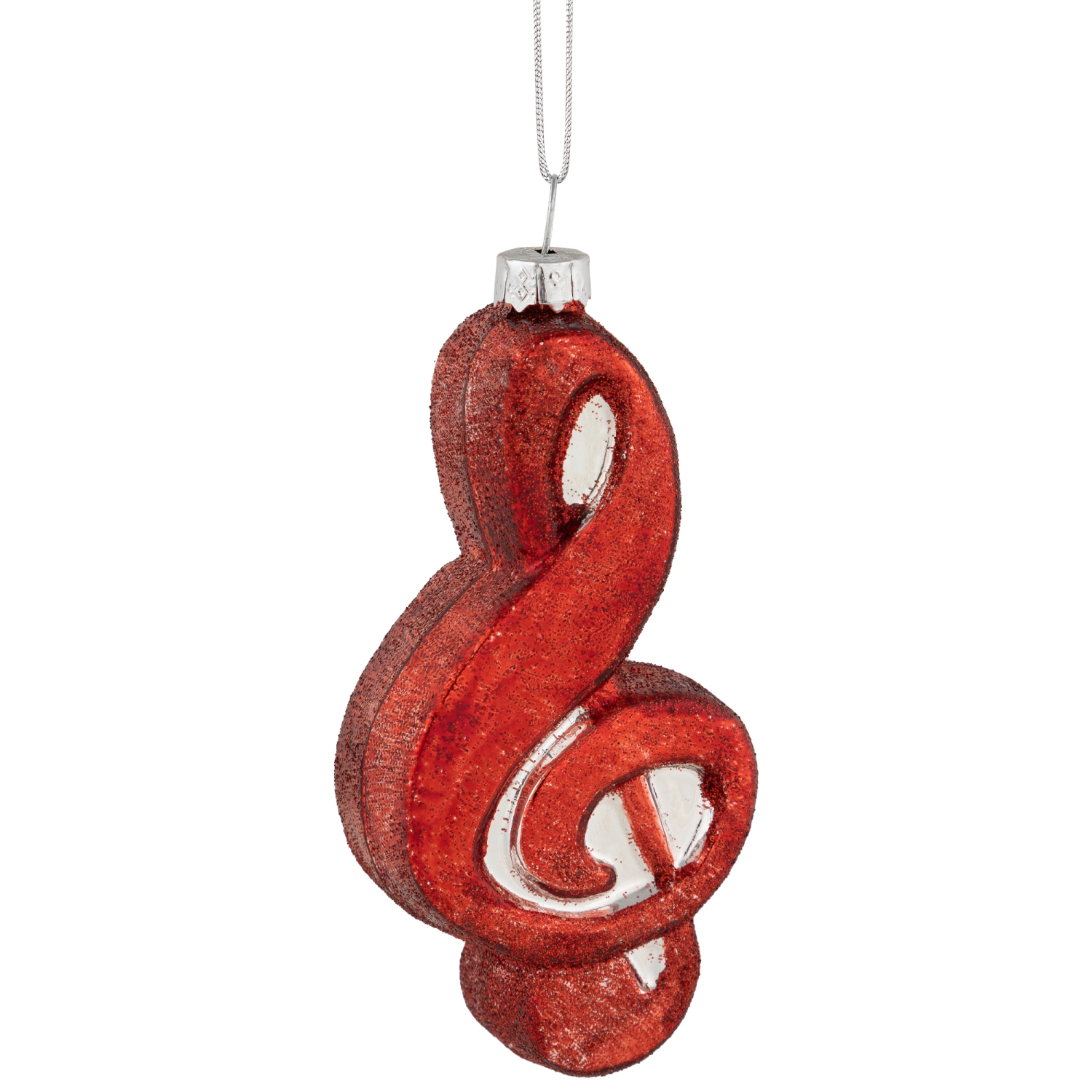 4.25" Red Treble Clef Glass Christmas Ornament