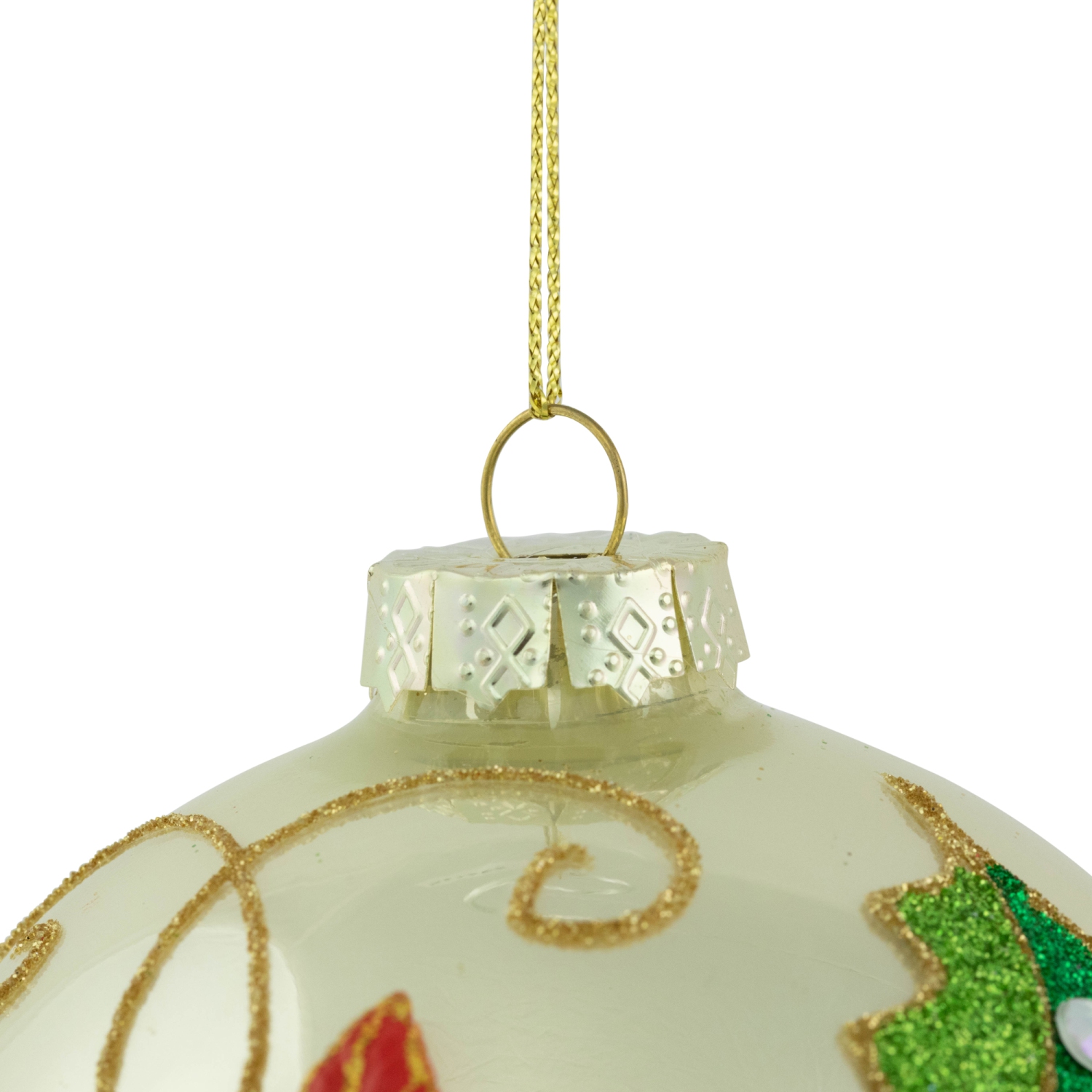 Sequin 2-D Poinsettia Christmas Glass Ball Ornament - 4" - Gold and Red