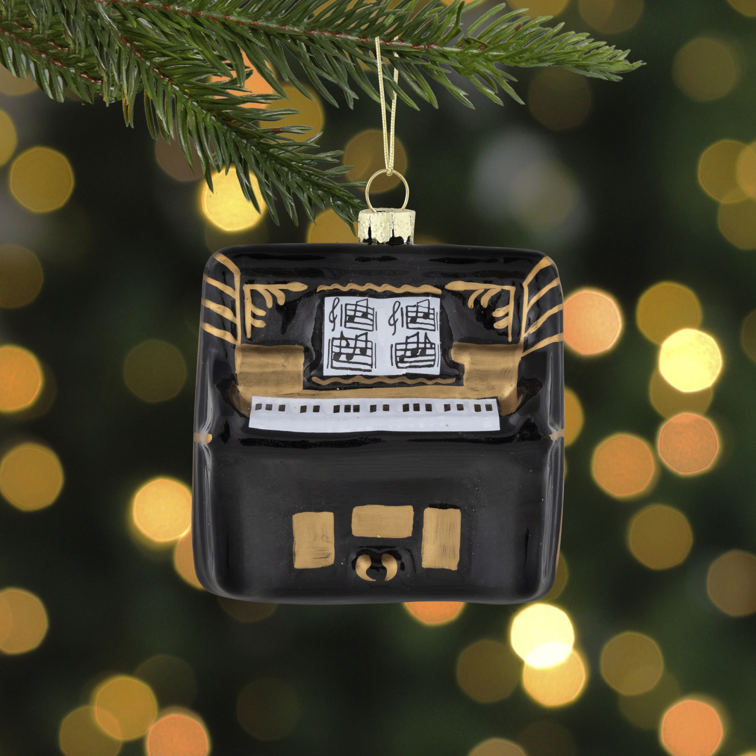 3" Black and Gold Organ Glass Christmas Ornament