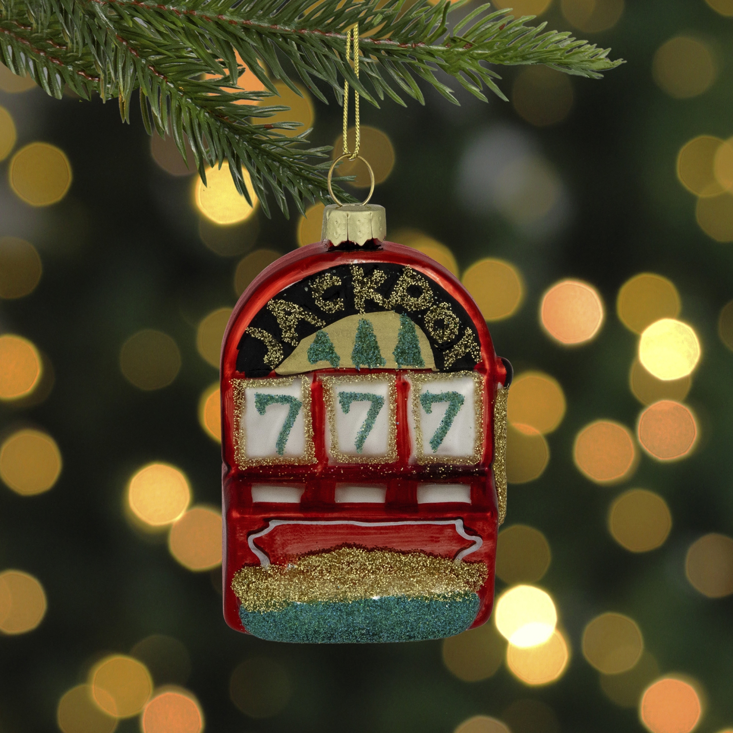 3.25" Lucky 7's Jackpot Slots Glass Christmas Ornament