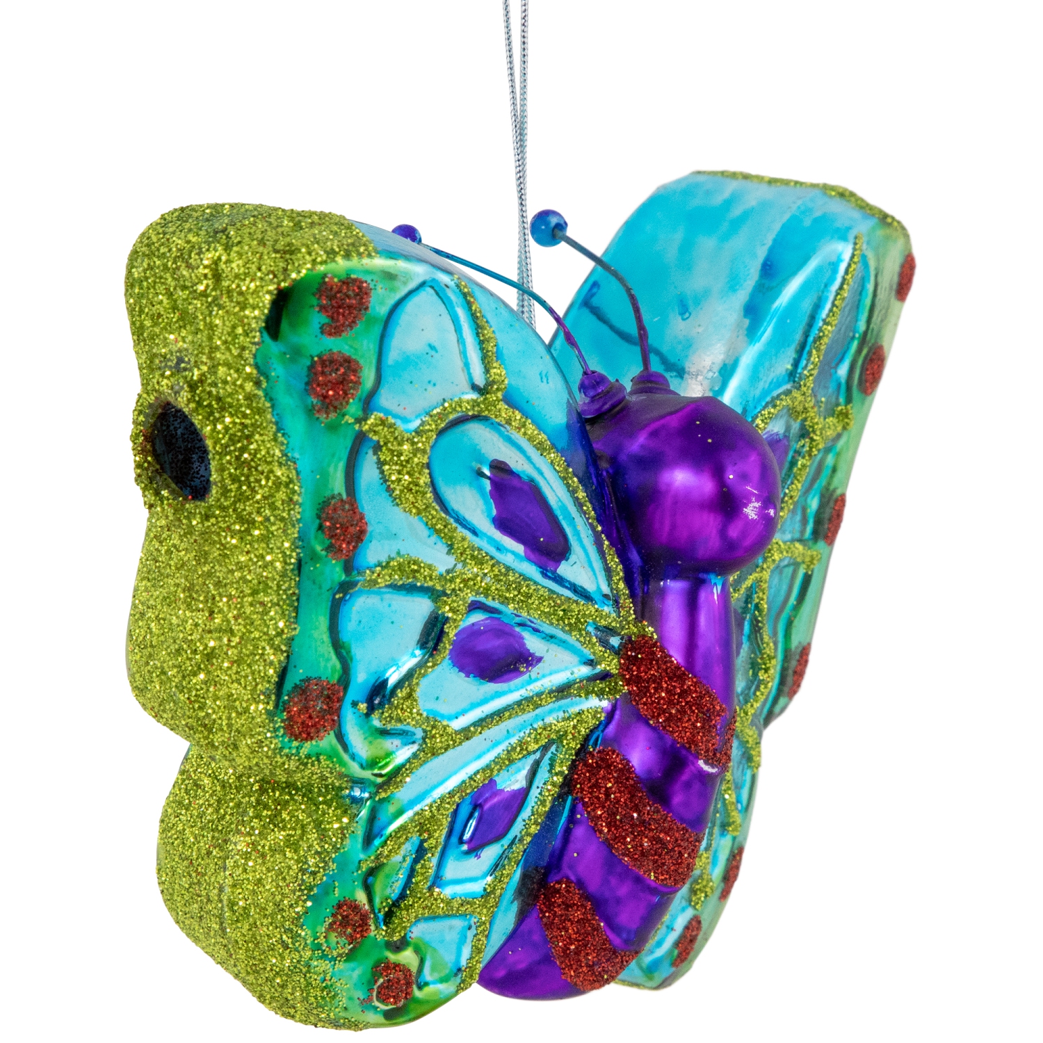 4.5" Blue and Pink Butterfly Glass Christmas Ornament