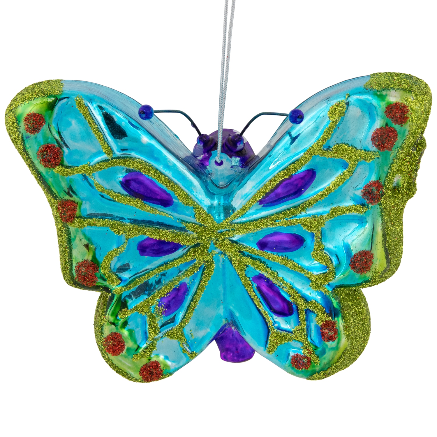 4.5" Blue and Pink Butterfly Glass Christmas Ornament