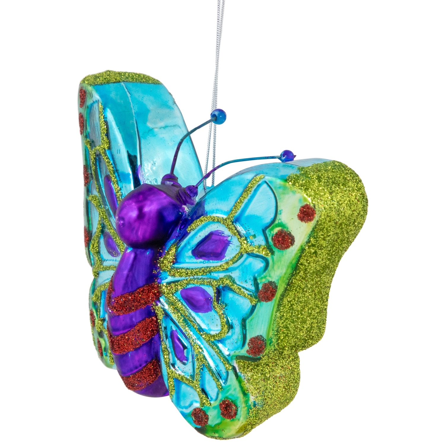 4.5" Blue and Pink Butterfly Glass Christmas Ornament