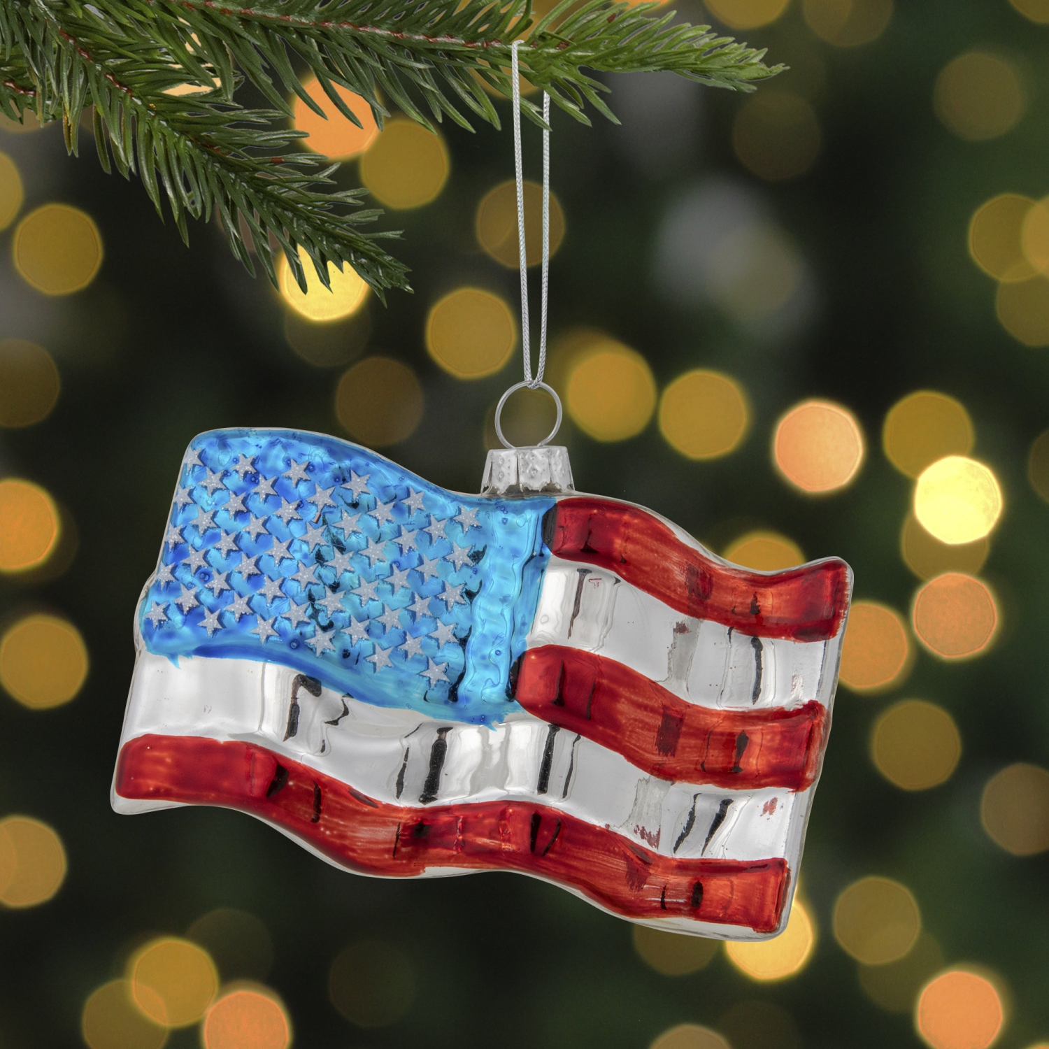 4" American Flag Glass Christmas Ornament