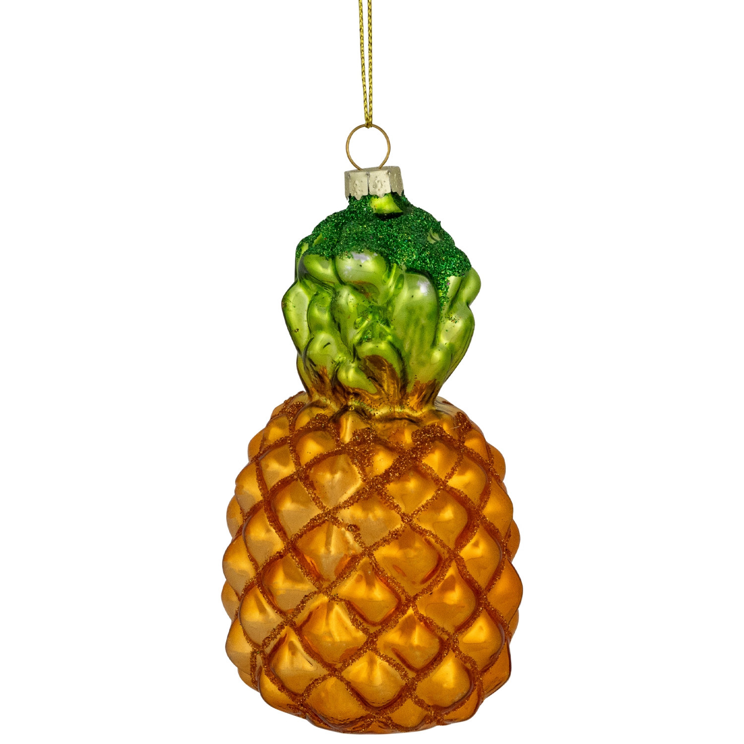 4.75" Glittered Pineapple Glass Christmas Hanging Ornament