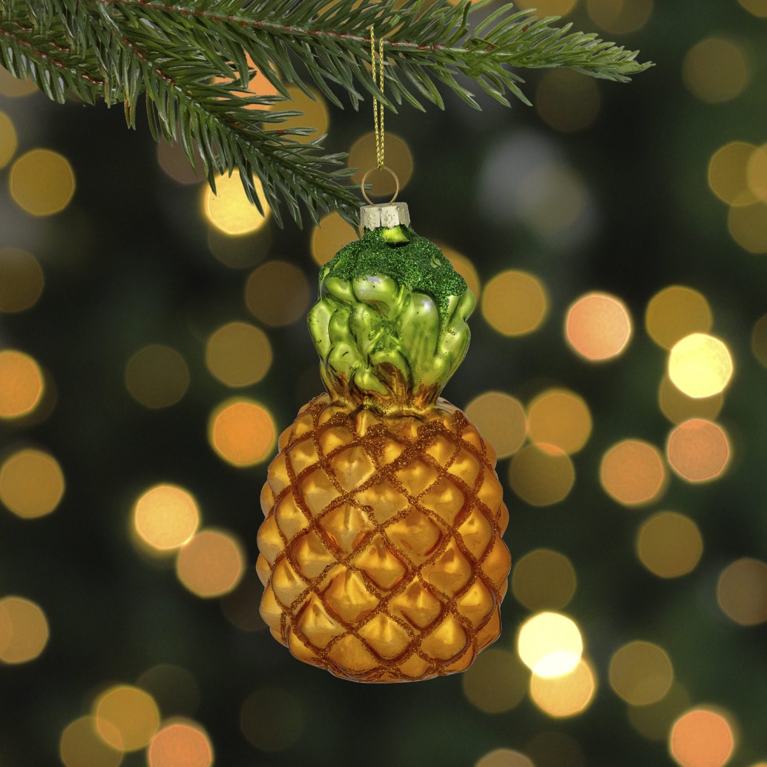 4.75" Glittered Pineapple Glass Christmas Hanging Ornament