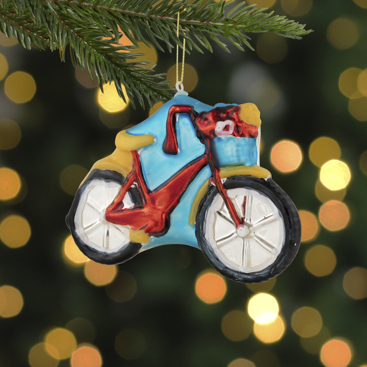 5" Red Bicycle Glass Christmas Hanging Ornament