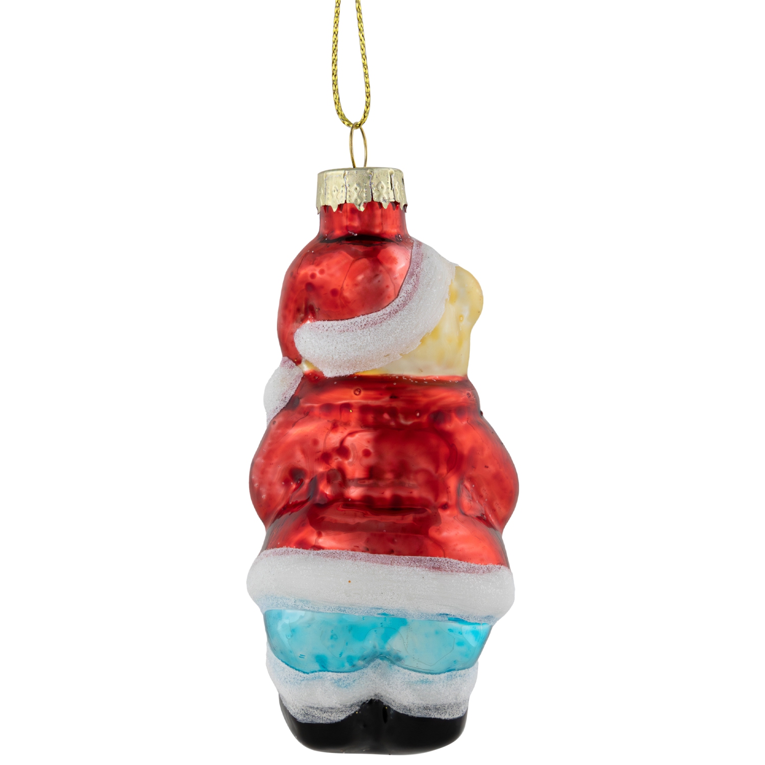 Santa Bear with Gift Bag Glass Christmas Ornament - 3.25" - Red