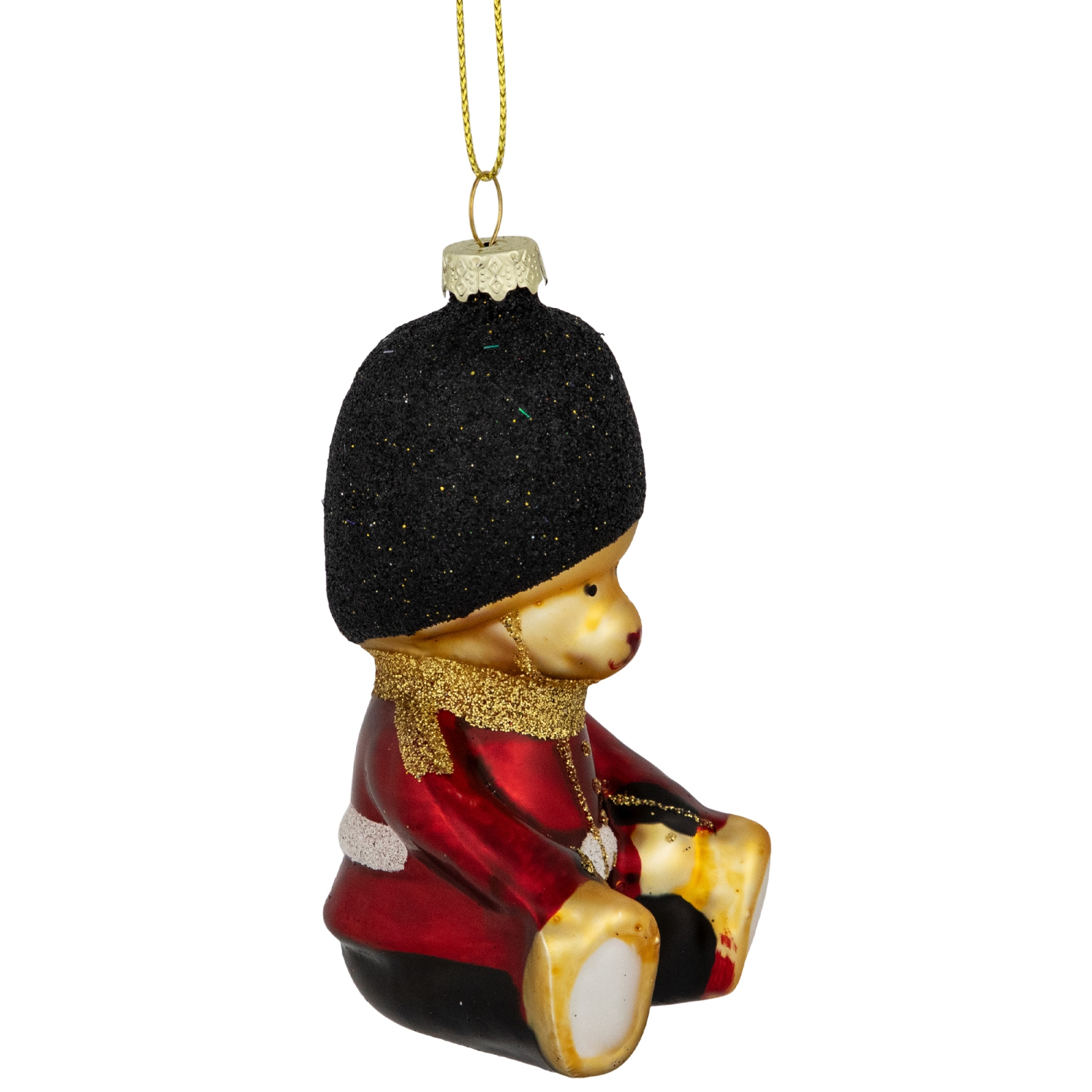 Glittered Teddy Bear Soldier Glass Christmas Hanging Ornament - 4" - Red and Black